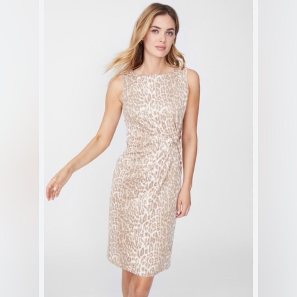 J. McLaughlin • Mocha Brandt Beige Animal Print Sheath Dress • Size M • EUC